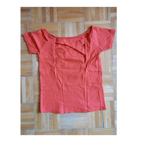 Mango Tshirt Blouse with cross back design_ XXS_ red coral - Picture 2 of 8